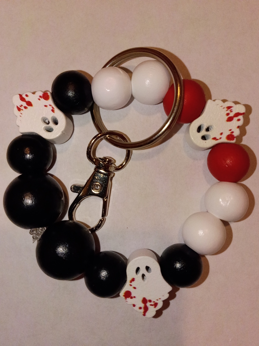Ghost Bead Keychain Wristlet - Black, White & Red